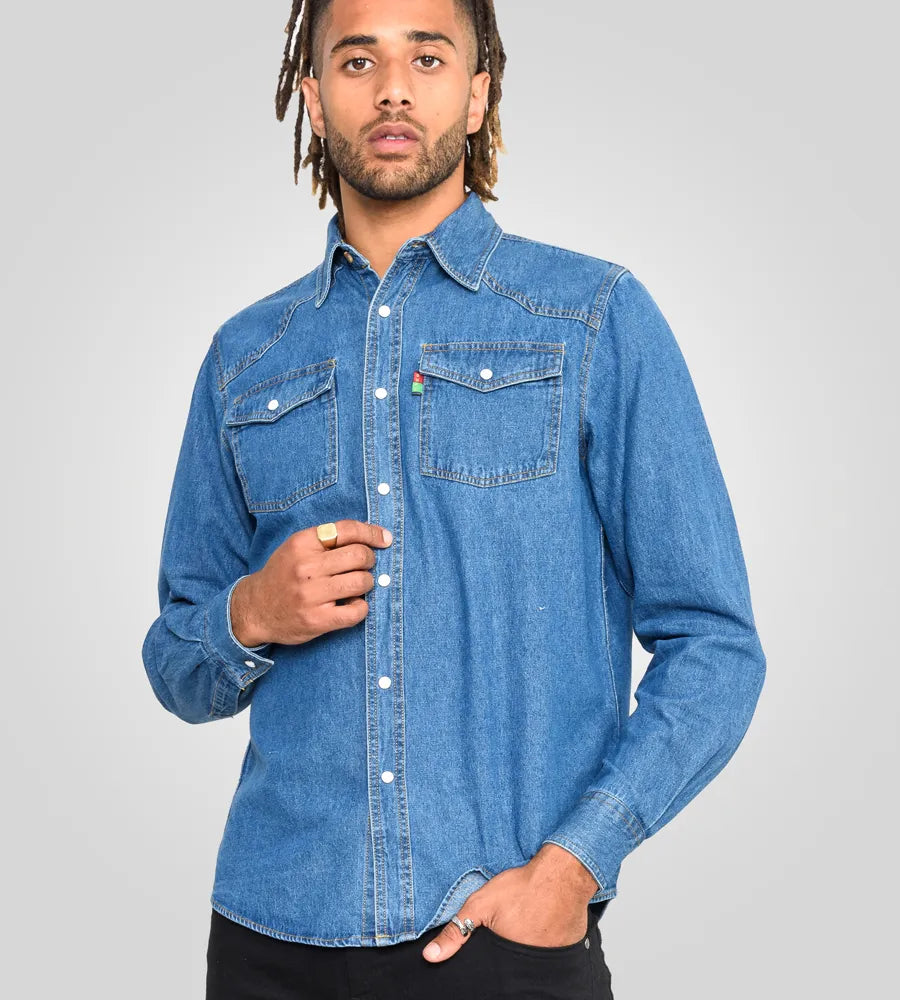Duke London Western Style Long Sleeve Denim Shirt