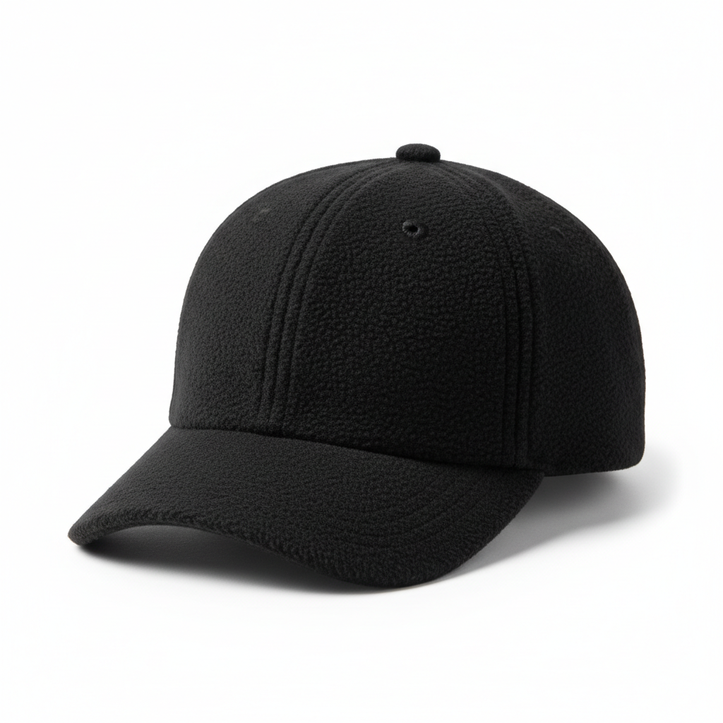 a black fleece baseball cap