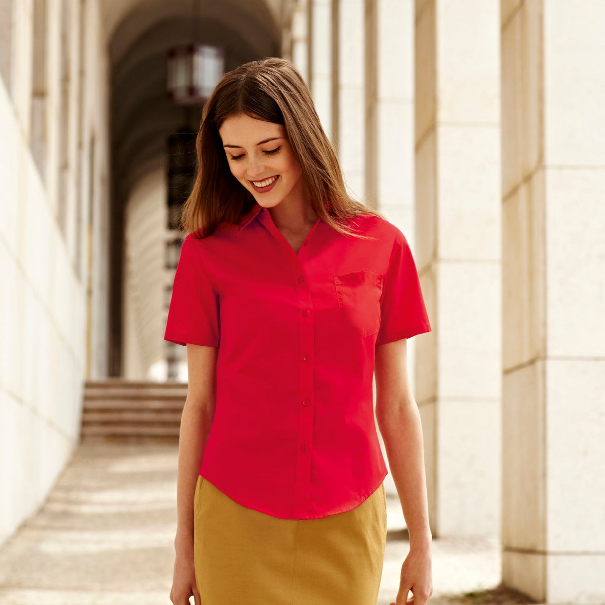 Fruit of the Loom Lady-Fit Short Sleeve Poplin Shirt