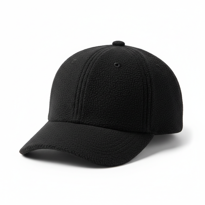 a black fleece baseball cap